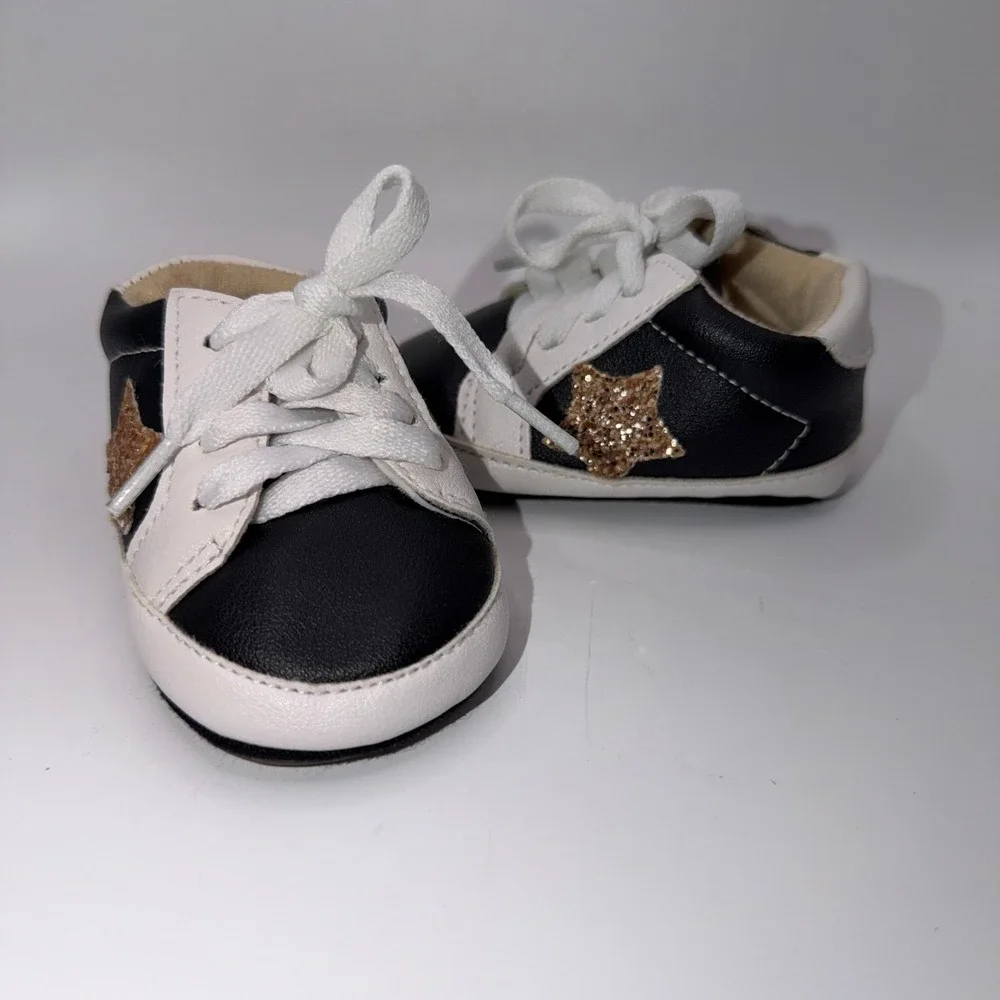 Unbranded Baby Size‎ 1 Black White Gold Glitter Star Sneakers Pre-Walker Shoes